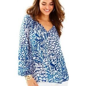Lilly Pulitzer Willa Tunic In Indigo Home Slice Size XS